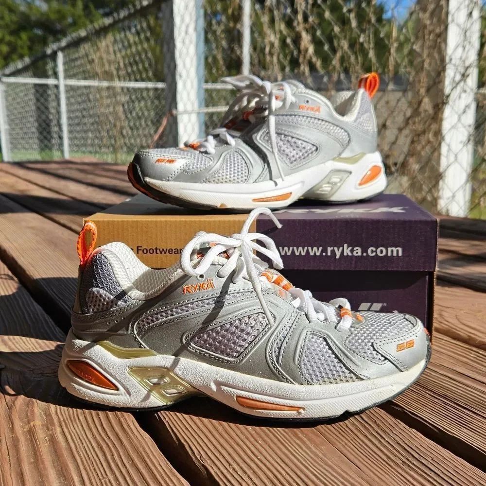 Ryka Running Element Gray White and Orange Sneakers